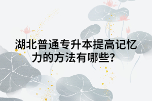 湖北普通專升本提高記憶力的方法有哪些