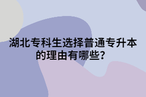湖北專科生選擇普通專升本的理由有哪些？