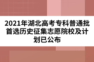 2021年湖北高考?？破胀ㄅ走x歷史征集志愿院校及計劃已公布