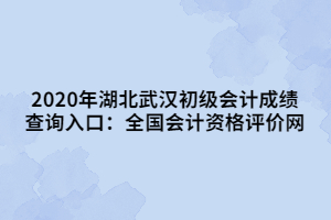 2020年湖北武漢初級(jí)會(huì)計(jì)成績(jī)查詢?nèi)肟冢喝珖?guó)會(huì)計(jì)資格評(píng)價(jià)網(wǎng)