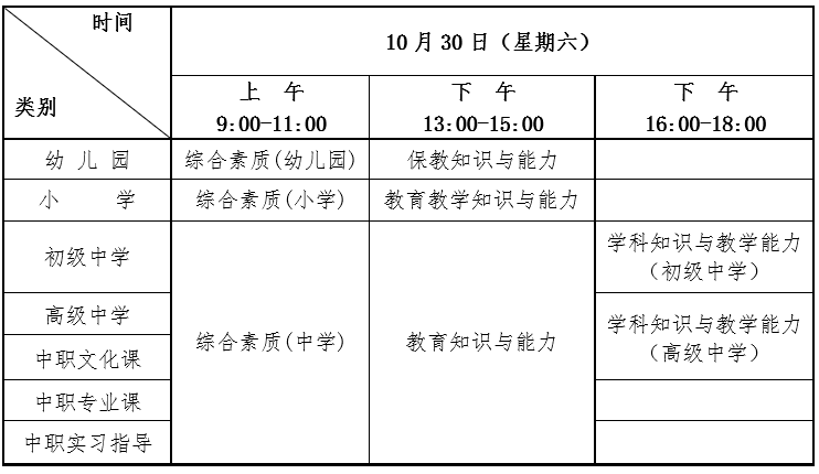 2021年下半年湖北中小學教師資格考試筆試時間安排