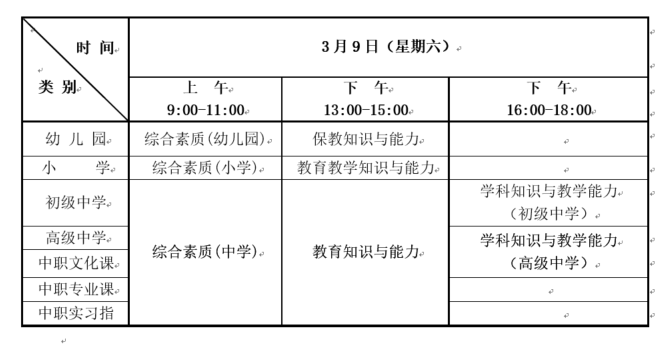 2019年上半年中小學(xué)教師資格考試（筆試）日程安排表