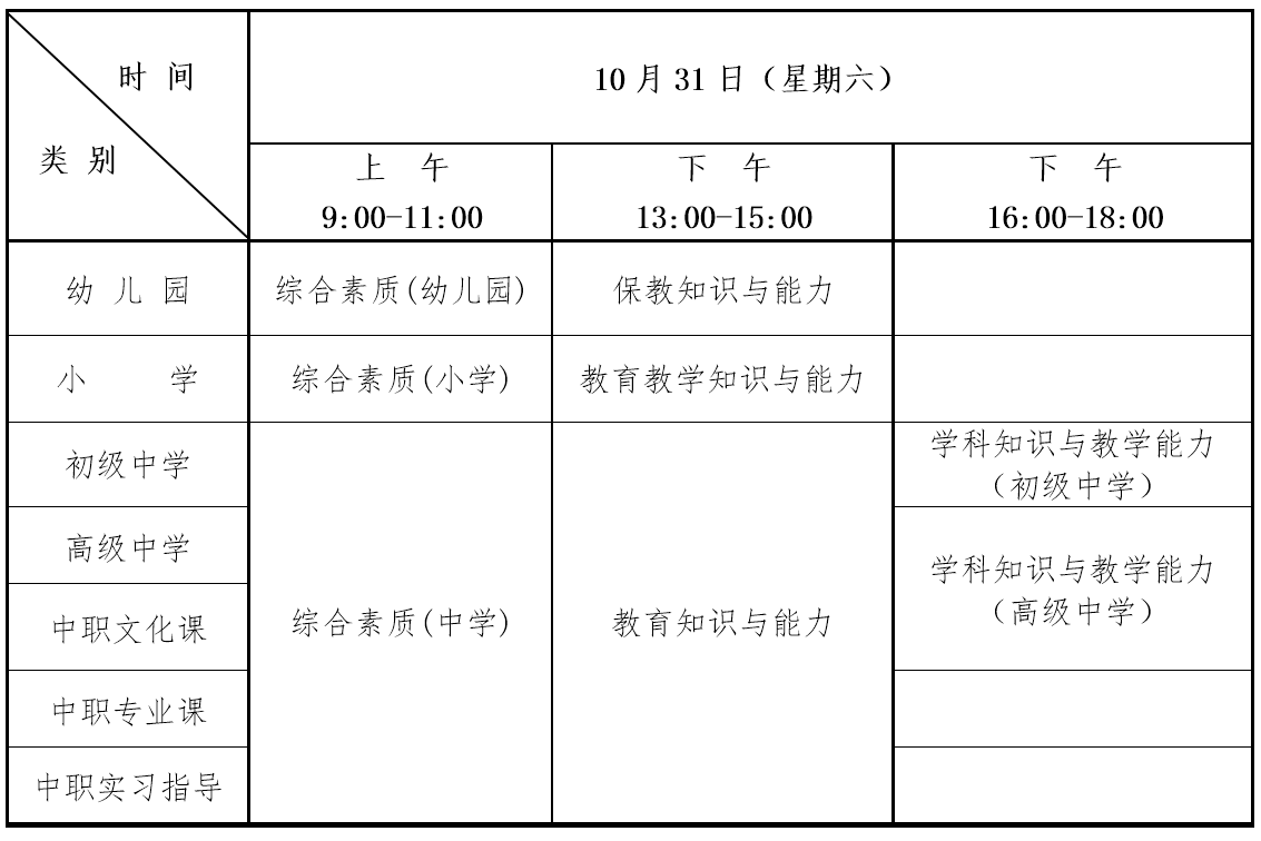 2020年下半年湖北教師資格證筆試考試時(shí)間安排
