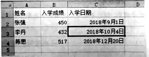 在設(shè)置了日期格式的C3單元格誤輸入了數(shù)字“6789”并確認(rèn)后，C3單元格顯示的內(nèi)容是()。